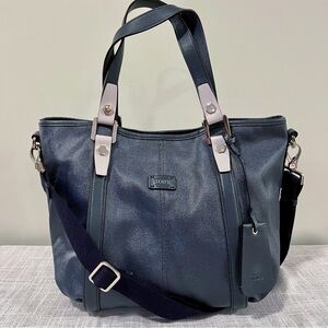 TOD’S G-LINE SACCA Navy Blue/Gray Coated Canvas & Leather 2-Way Tote Bag